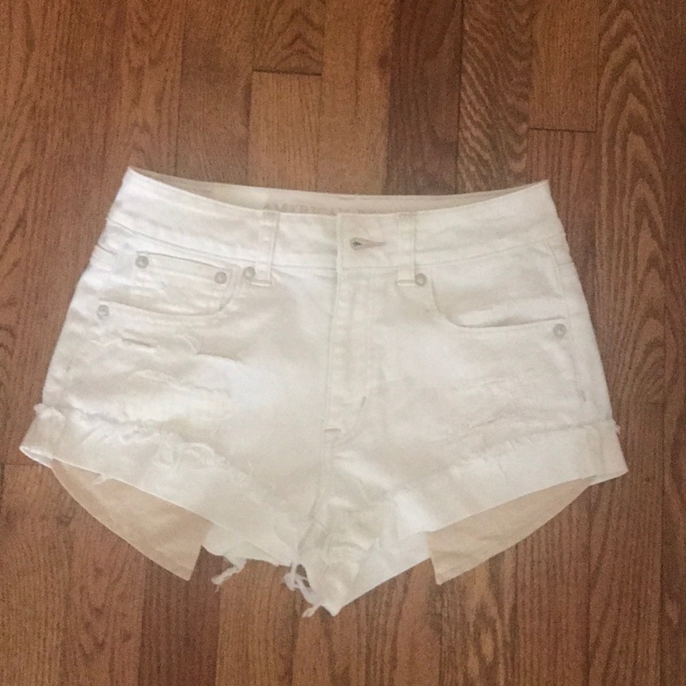 ❗️SOLD❗️High Waisted Distressed White Denim Shorts